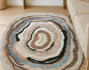 Hand Tufted Wool Agate Rug, Irregular Abstract Contour Area Carpet