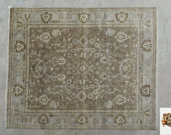 Alfombra Oushak vintage grande de tono apagado, alfombra oriental para dormitorio, anudada a mano.