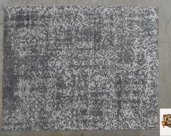 ¡Envío rápido! Alfombra moderna azul Oushak estilo vintage desgastada, grande, para sala de estar contemporánea.