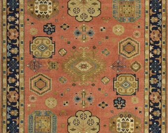 Alfombra orgánica tejida a mano, diseño abstracto bohemio en tonos tierra.