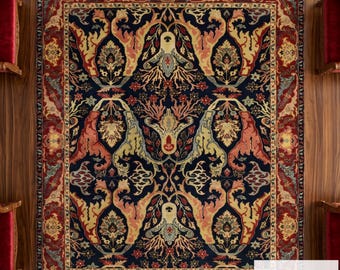 Alfombra de estilo persa, tamaño personalizado, estilo bohemio ecléctico, pieza artesanal que marca la diferencia.