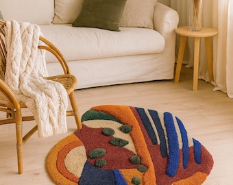 Alfombra bohemia abstracta hecha a mano: arte texturizado colorido para el suelo