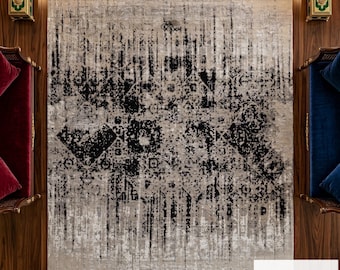 Alfombra abstracta moderna, tamaño personalizado, gris carbón, tejida a mano, área, decoración neutra para dormitorio