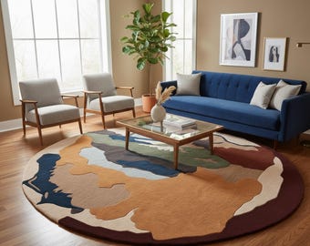 Alfombras para sala de estar, alfombra abstracta hecha a mano: forma irregular, decoración moderna y ecológica.