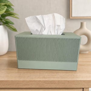 Modern Ribbed Tissue Box Cover, Fluted Rectangular Kleenex Holder, Minimalist Home Decor, Japandi, Sage Green Charcoal Beige