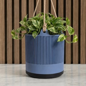 Hanging Planter Indoor with Drainage Saucer, Modern Fluted Plant Pot, Pothos Hanger, Housewarming Gift