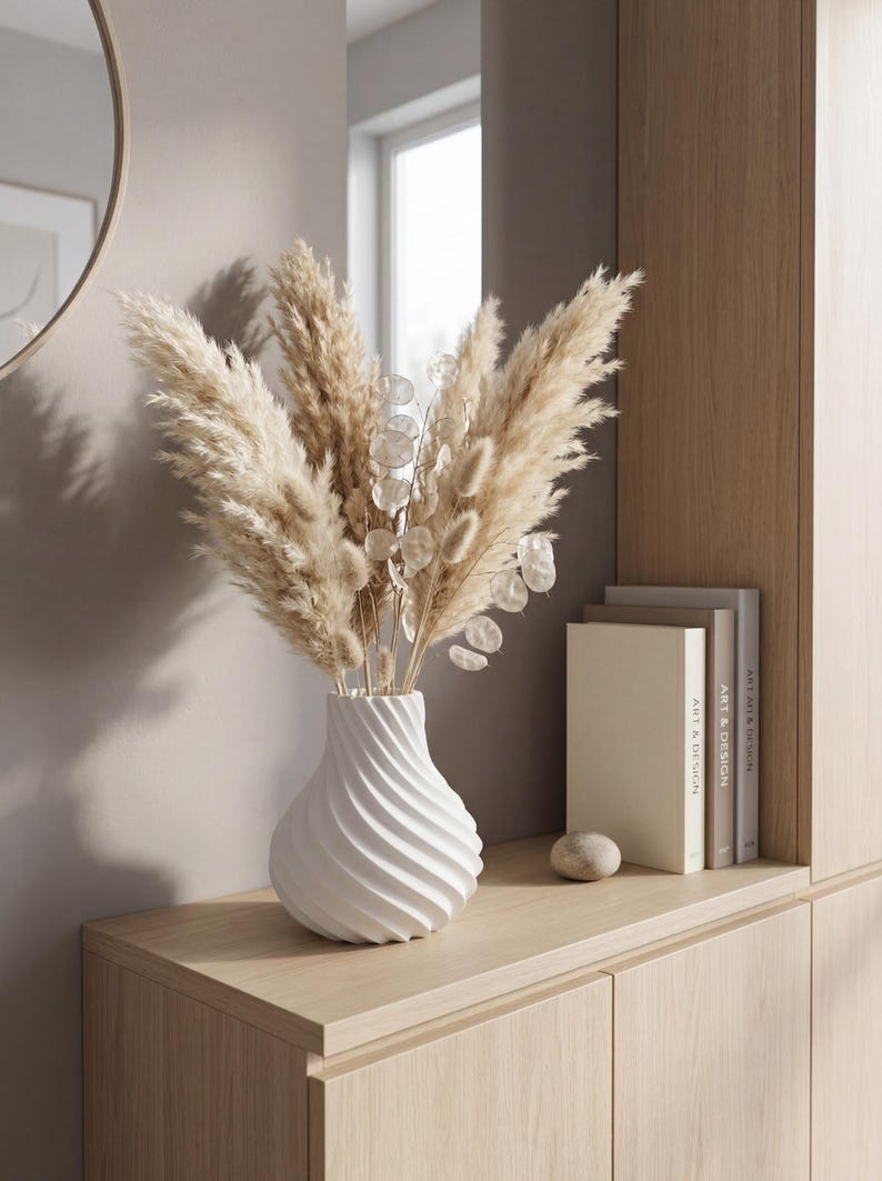 Spiral Sculptural Japandi Vase – Modern Neutral Decor – Waterproof Insert for Fresh or Dried Flowers image 8