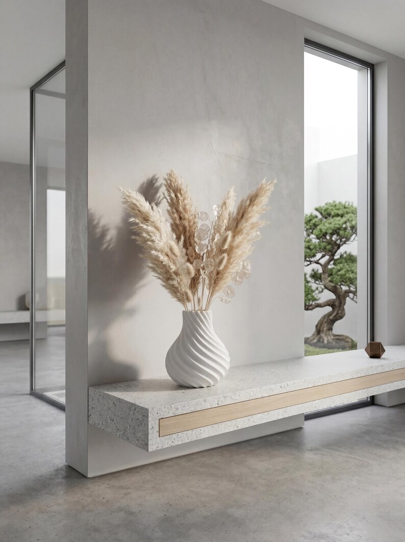 Spiral Sculptural Japandi Vase – Modern Neutral Decor – Waterproof Insert for Fresh or Dried Flowers image 4