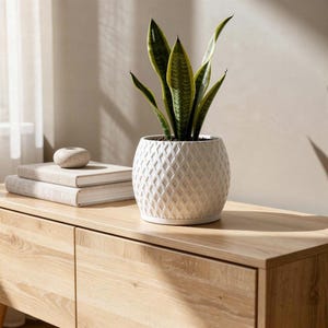 Maceta moderna para interiores con drenaje, maceta blanca con textura de diamante, regalo de decoración geométrica para el hogar.