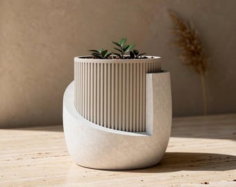 Jardinière Japandi | Pot de fleurs d'intérieur minimaliste moderne | Décoration de style scandinave et japonais | Drainage pour plantes d'intérieur