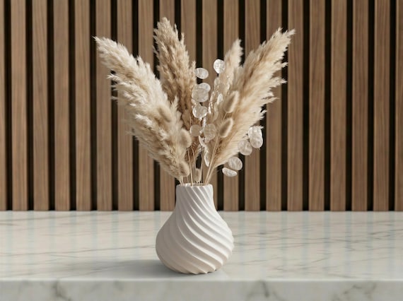 Spiral Sculptural Japandi Vase – Modern Neutral Decor – Waterproof Insert for Fresh or Dried Flowers