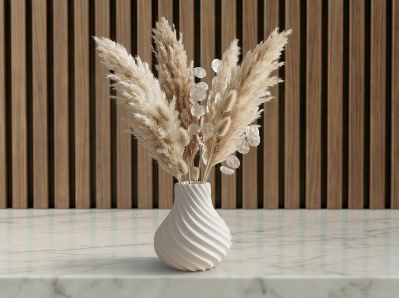 Spiral Sculptural Japandi Vase – Modern Neutral Decor – Waterproof Insert for Fresh or Dried Flowers image 1