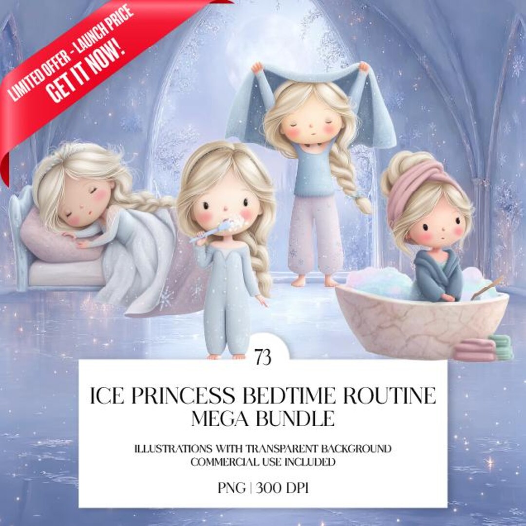 Ice Princess Bedtime Routine Clipart | Kids Evening Visual Schedule ...