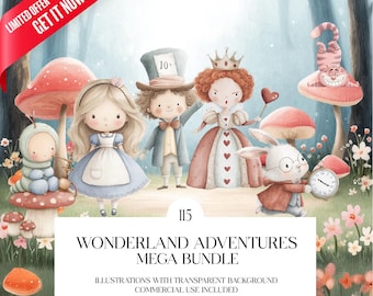 Wonderland Adventures Clipart Mega Bundle | 115 PNG Images | Fairy Tale Clipart | Instant Digital Download | Commercial License Included