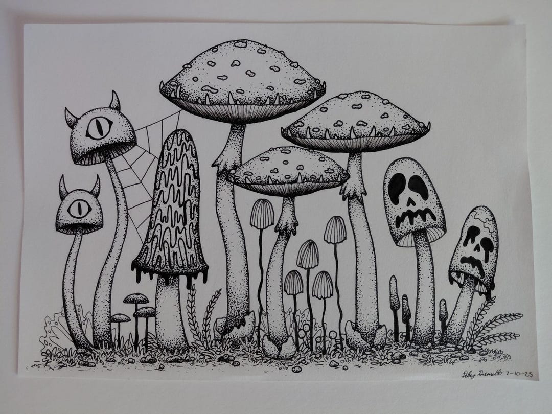 Spooky Mushroom Ink Drawing - Etsy
