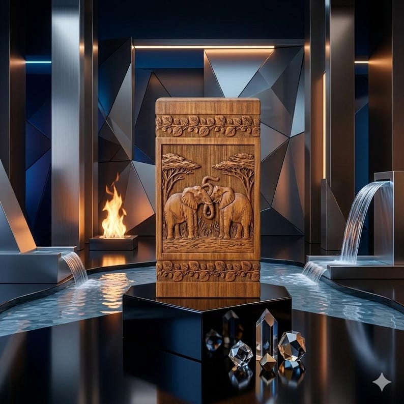 Elephant carved memorial urn for ashes display