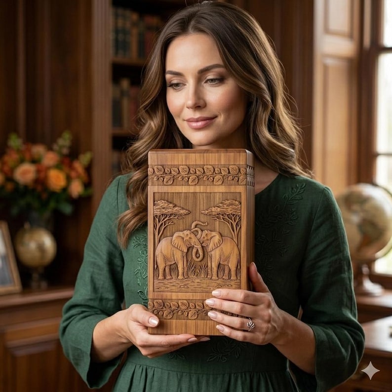 Elegant carved wooden urn for funeral remembrance