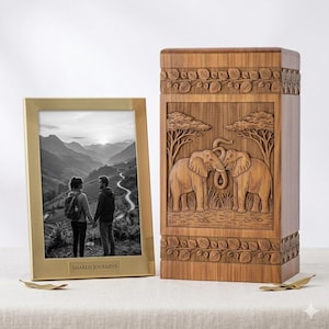 Decorative carved wood urn for home memorial display