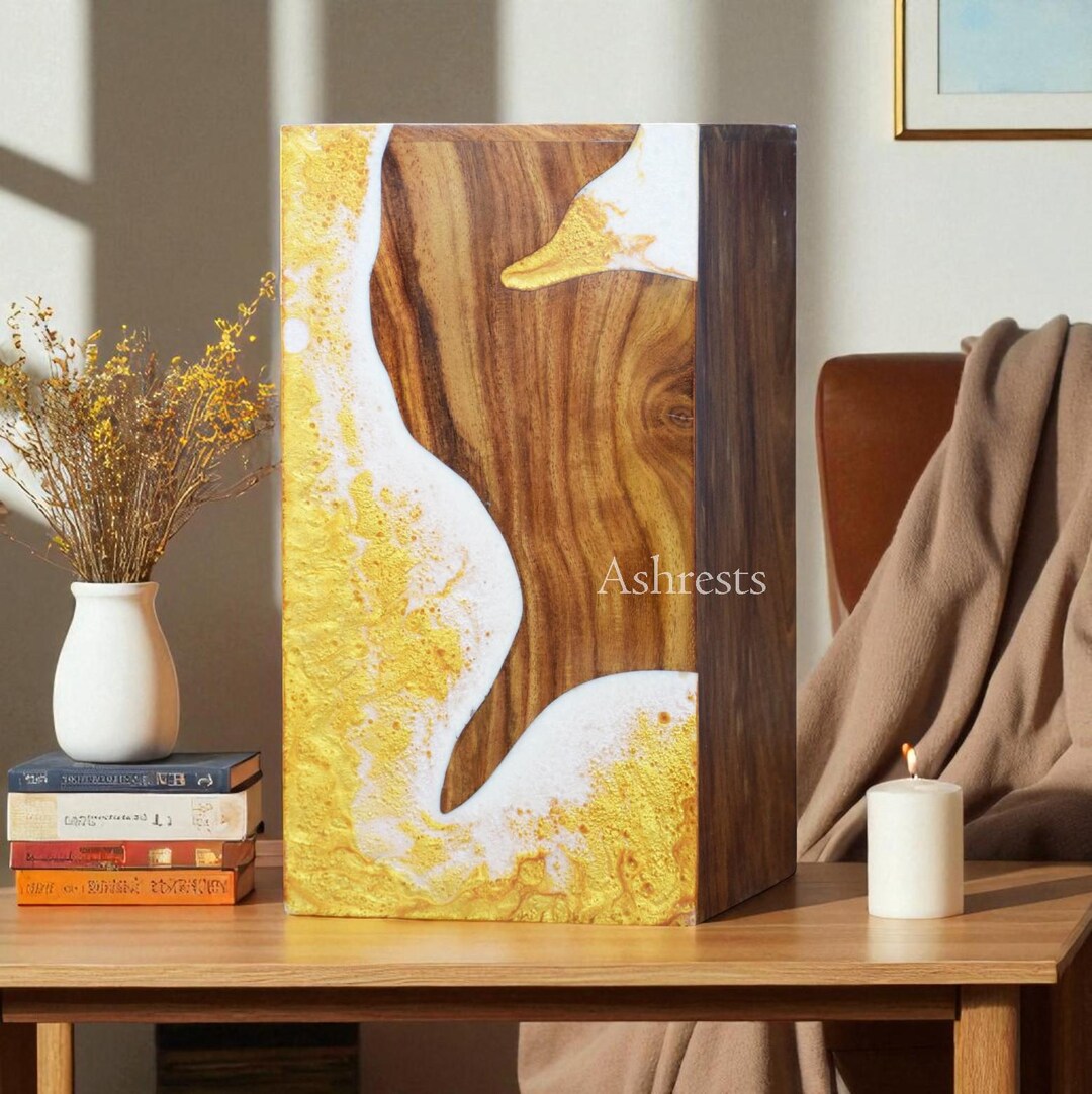 Urns, Rosewood Yellow Ocean Wave Resin Urn Box for Human Ashes | Wooden ...