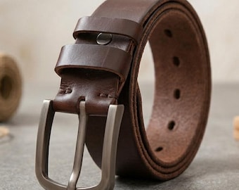 Top Cow Genuine Leather Belt for Men Vintage Brown Luxury Designer Fashion Cowboy Style High Quality Handcrafted Male Belt
