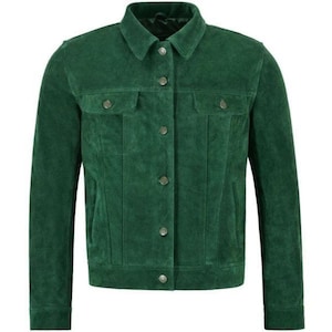 Handmade Green Suede Trucker Jacket for Men | 100% Genuine Suede Leather | Premium Durable Stylish Men’s Outerwear