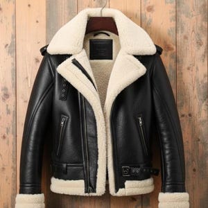 Handmade Sheepskin Leather Aviator Bomber Jacket: Real Shearling Coat
