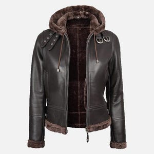 Handmade New Shearling Jacket B3 Dark Brown | Vintage Aviator Coat | Real Sheepskin Leather | Winter | Outerwear Bomber Style | With Hood