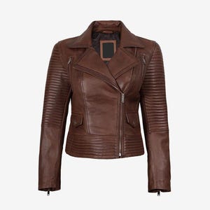 Handmade Lambskin Leather Biker Jacket: Women&#39;s Vintage Moto Style