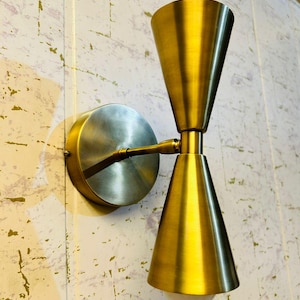 Mid Century Modern Brass Double Cone Sputink Wall Sconce Vanity Light Fixture KItchen,Hallway Wall Decor , Bathroom,Bedroom Christmas Decor