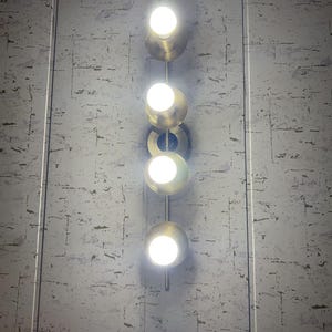 Mid-Century Modern Brass Wall Sconce Pair: 26&quot; Bathroom Lighting
