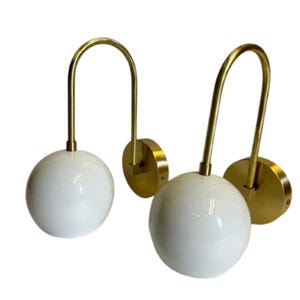Mid Century Modern Brass Wall Sconce Pair – White Wall Light, Handmade Italian Design,Style Lighting for Bathroom, Vanity, Living Room