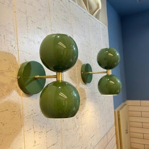 Green Mid-Century Modern Wall Sconces | Double Diabolo Brass Wall Lights