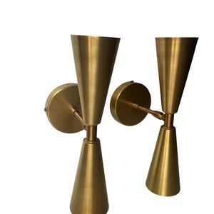 Pair of Mid Century Modern Brass Double Cone Wall Sconce –  Vanity Light Fixture – Retro Wall Decor for Bathroom, Bedroom, Hallway,kitchen