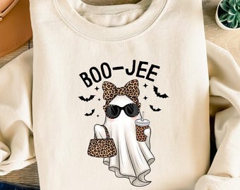 Felpa con fantasma leopardato Boo-Jee: divertente maglietta da ragazza per Halloween