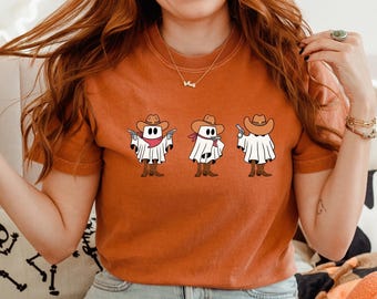 Camisa fantasma del oeste con colores cómodos: divertida camiseta vaquera de Halloween
