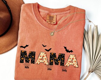 Personalized Halloween Mama Comfort Colors Shirt: Spooky Ghost Tee