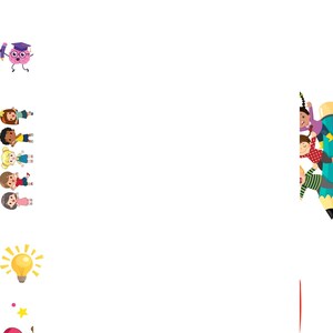 Op de afbeelding: Een kleurrijke illustratie met kinderen, cijfers en de letters ABC. De afbeelding bevat cartoonkinderen die elkaars hand vasthouden, een hersen met een potlood en een gloeilamp. Er zijn ook educatieve elementen zoals boeken en blokken aanwezig.