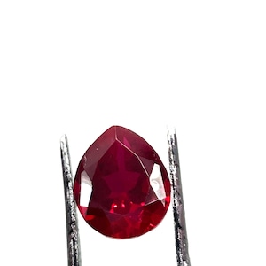 Lab Created Ruby Gemstone – Pear Cut Synthetic Corundum, Loose Red Gem for Jewelry Making, July Birthstone, Faceted Ruby Stone