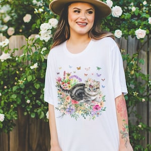 Kitten T-Shirt with Butterflies | Cute Kitten Shirt, Gift for Cat Lover, Cat Laying in Flowers, Gift for Cat Moms, Fun Kitten Gift Idea