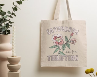 Bolsa de mano para compras de segunda mano: los sábados son para ir de segunda mano / Estilo de segunda mano, regalo para amantes de las compras de segunda mano, bolsa de mano estilo mercadillo para ir de compras, bolsa de mano divertida