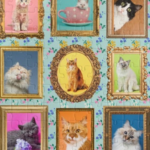 Cat Lover Puzzle: Colorful Cat Mom or Cat Dad Gift, 500 Piece Puzzle of Wall Gallery Aesthetic Framed Portraits of Adorable Cats and Kittens image 1