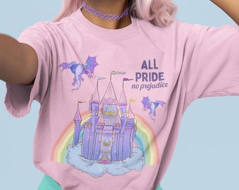 Maglietta divertente per i diritti gay: tutto orgoglio nessun pregiudizio / Maglietta per lettori LGBTQ per amanti dei libri, leggi più libri queer, maglietta per i diritti uguali