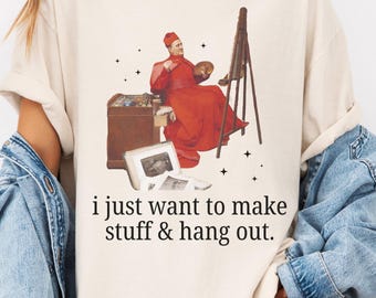 Rolig konsthistoria-t-shirt för konstälskare eller akvarellmålare: Jag vill bara göra saker och umgås, fånig berömd målning-t-shirt med stjärna