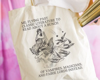 Bolsa de mano para amantes de los libros para la biblioteca: regalo para lectores que aman el romance paranormal, bolsa de mano tonta de romance de fantasía, ratón de biblioteca que ama a los vampiros