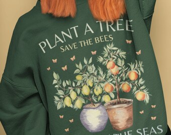Milieusweater voor dames met cottagecore-vibes: plant een boom, red de bijen en maak de zeeën schoon | Leuk shirt voor Earth Day