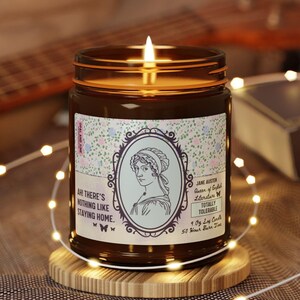 Floral Jane Austen Candle for Book Lover or Romance Reader, 9 Oz Soy Candle for Bookworm Who Loves Classic English Literature, Bookish Gift