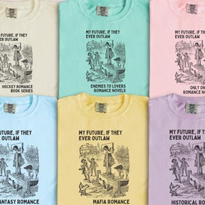 Camiseta con tropos románticos a juego para lectores de clubes de lectura románticos, camiseta divertida de libros para festivales o ferias del libro, camiseta sarcástica y divertida de bibliotecario.