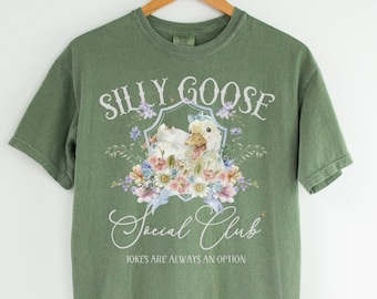 Whimsical Silly Goose Social Club Tee Shirt: Floral Cottagecore