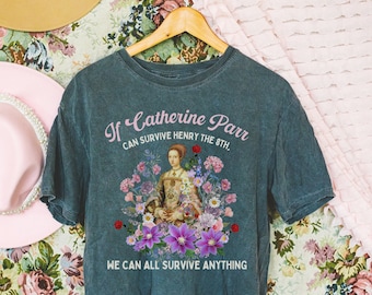 Florales englisches Geschichts-T-Shirt mit Cottagecore-Ästhetik: Catherine Parr | Boho Blumen Geschenk für Sozialkunde Lehrer, Geschichtsdozent