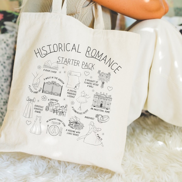 Historical Romance Book Lover Gift Idea: Historical Romance Starter Pack, Bookish Tote Bag | Cute Regency Romance Writer or Book Author Gift